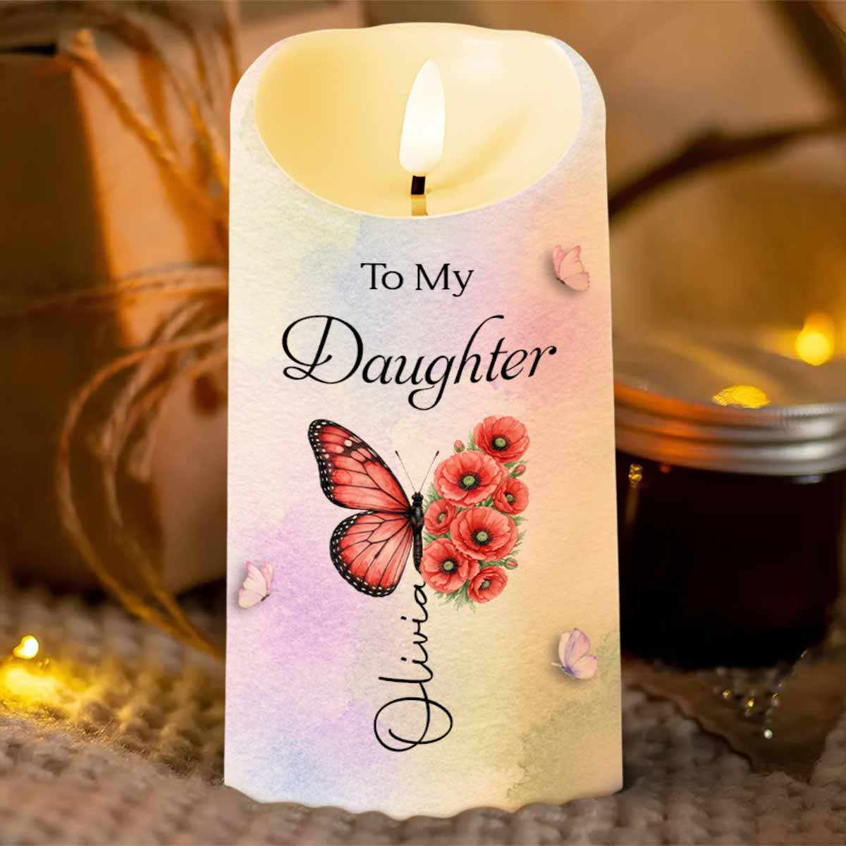 To My Daughter I Love You Amazing Woman Birth Month Flowers - Personalized Custom LED Candle - DAU595_LECA