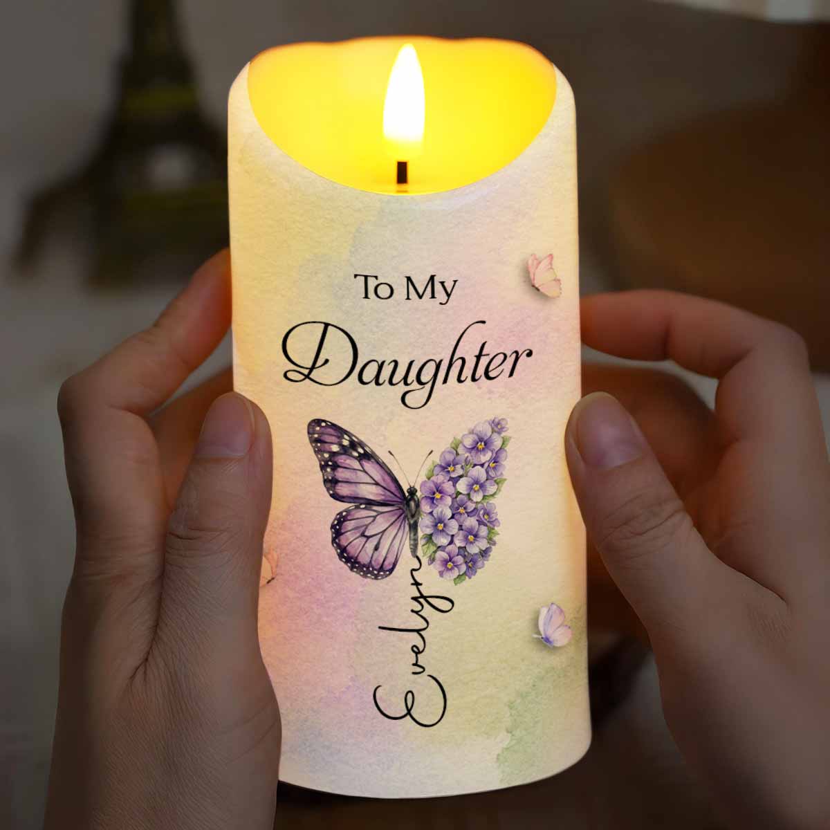 To My Daughter I Love You Amazing Woman Birth Month Flowers - Personalized Custom LED Candle - DAU595_LECA
