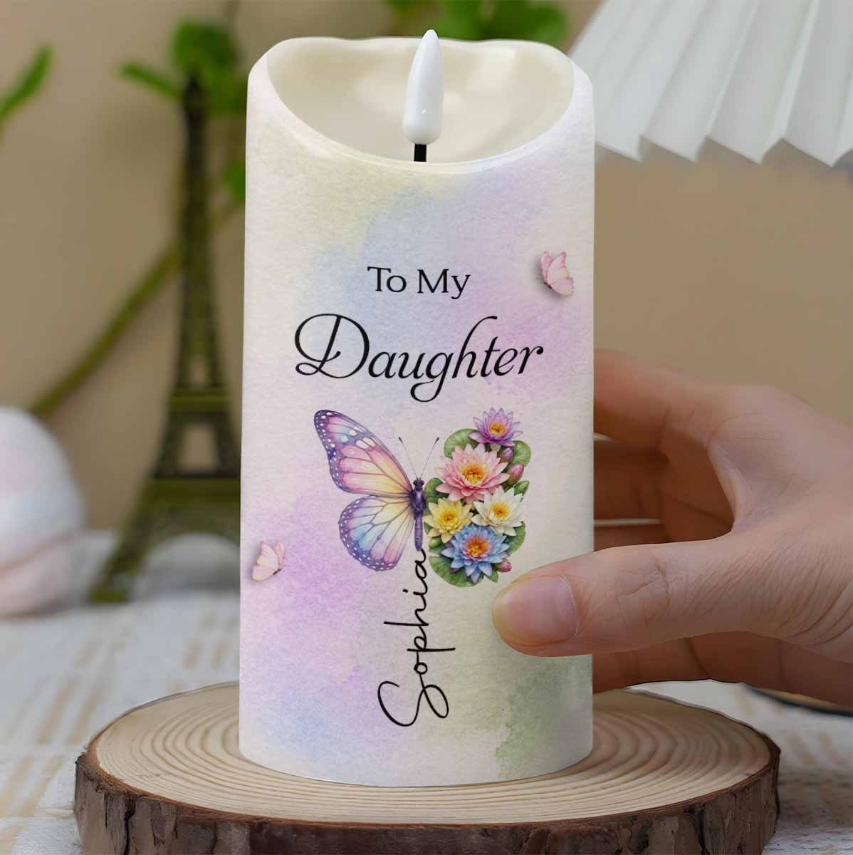 To My Daughter I Love You Amazing Woman Birth Month Flowers - Personalized Custom LED Candle - DAU595_LECA