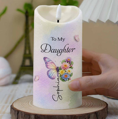 To My Daughter I Love You Amazing Woman Birth Month Flowers - Personalized Custom LED Candle - DAU595_LECA