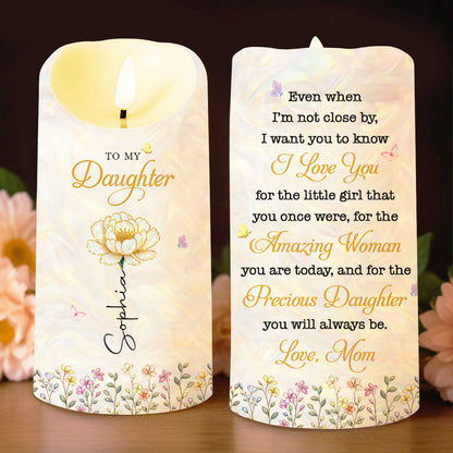 To My Daughter I Love You Birth Month Flower And Butterflies - Personalized Custom LED Candle - DAU612_LECA