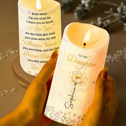 To My Daughter I Love You Birth Month Flower And Butterflies - Personalized Custom LED Candle - DAU612_LECA