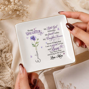 To My Daughter My Little Girl Birth Month Flower - Personalized Custom Jewelry Dish, Square Ceramic Dish - DAU627_SCRD