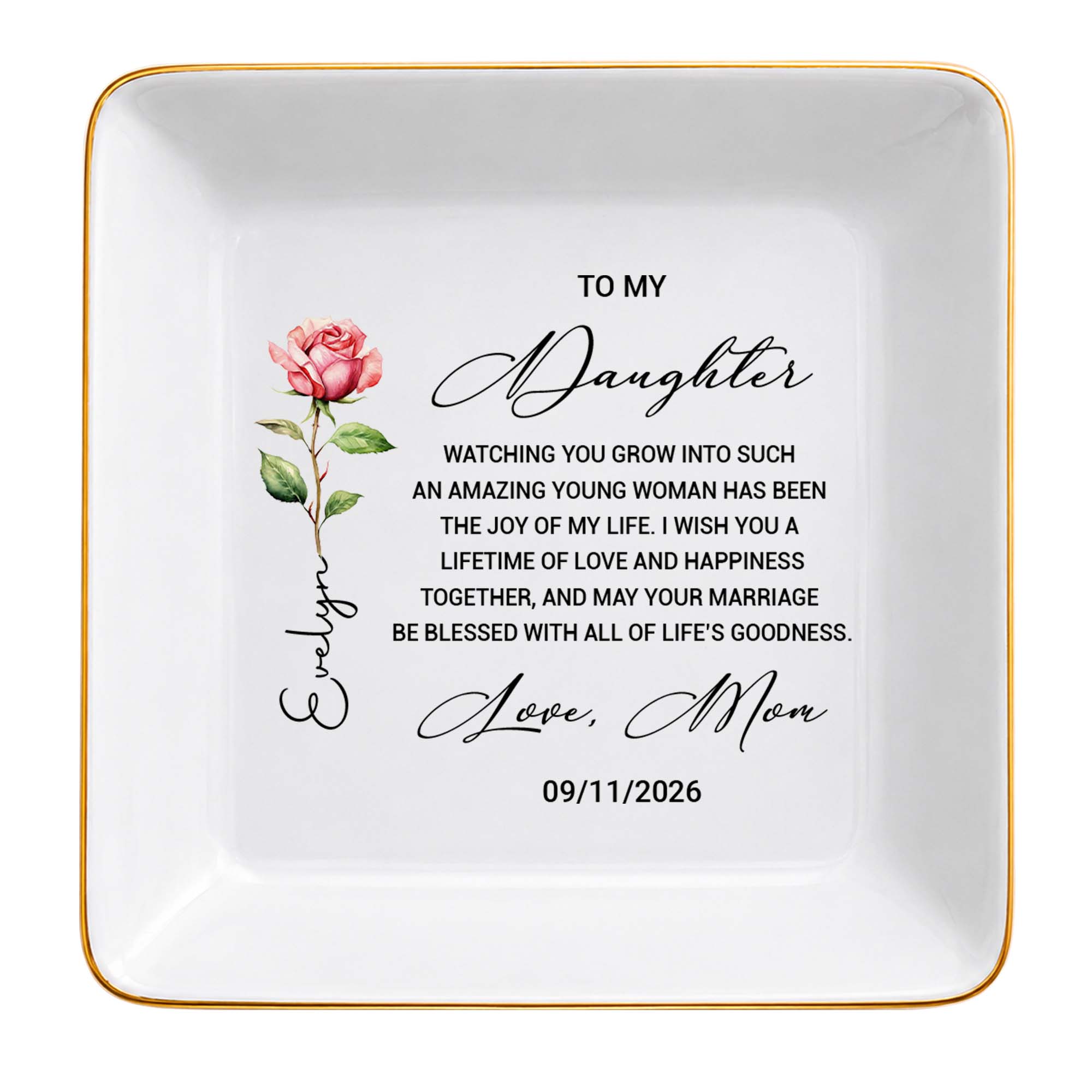 To My Daughter Watching You Grow Birth Month Flower Jewelry Dish - Personalized Custom Jewelry Dish, Square Ceramic Dish - DAU657_SCRD
