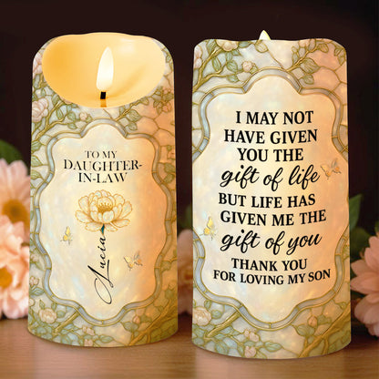 To My Daughter-In-Law, Gift of Life, Flowers and Butterfly Design - Personalized Custom LED Candle - DILA001_LECA