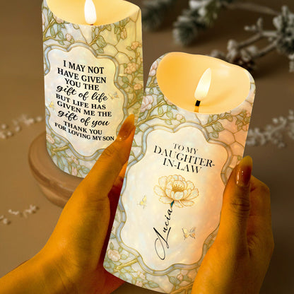 To My Daughter-In-Law, Gift of Life, Flowers and Butterfly Design - Personalized Custom LED Candle - DILA001_LECA