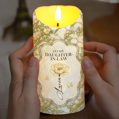 To My Daughter-In-Law, Gift of Life, Flowers and Butterfly Design - Personalized Custom LED Candle - DILA001_LECA