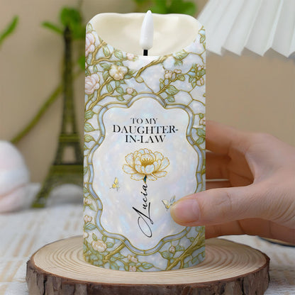 To My Daughter-In-Law, Gift of Life, Flowers and Butterfly Design - Personalized Custom LED Candle - DILA001_LECA