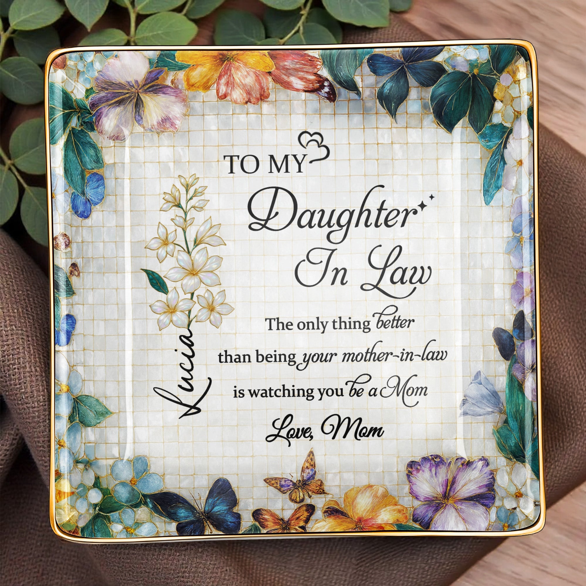 Watching You Be A Mom - Personalized Custom Jewelry Dish, Ceramic Dish, Square Shape - DILA001_SCRF