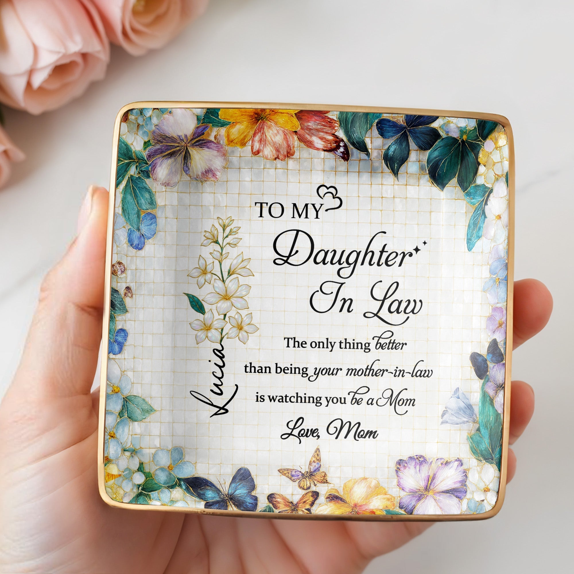 Watching You Be A Mom - Personalized Custom Jewelry Dish, Ceramic Dish, Square Shape - DILA001_SCRF