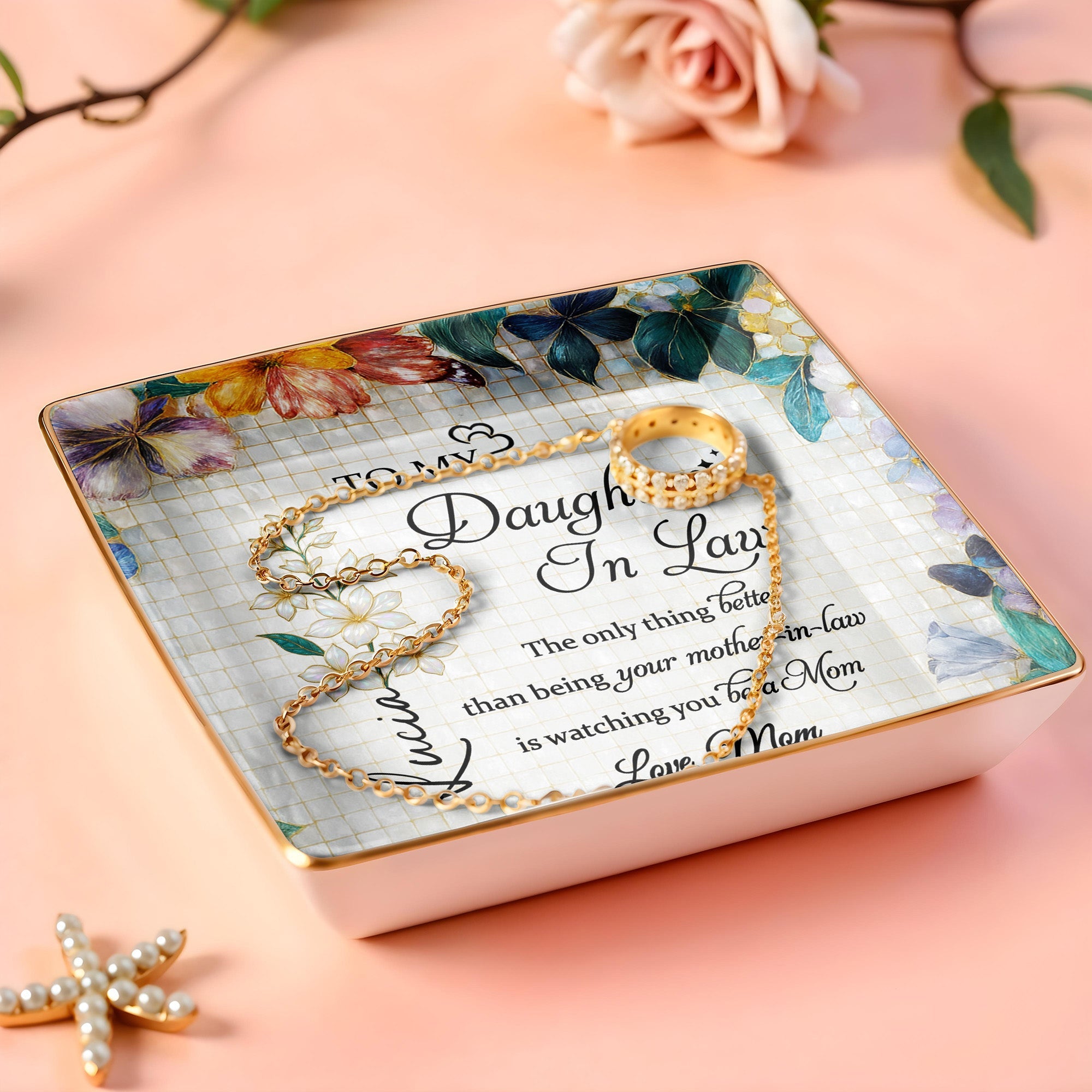 Watching You Be A Mom - Personalized Custom Jewelry Dish, Ceramic Dish, Square Shape - DILA001_SCRF