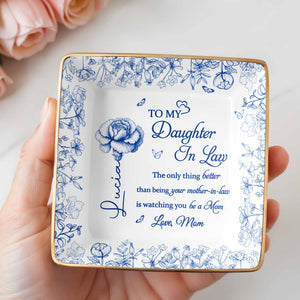 To My Daughter In Law, Flowers Ceramic Dish - Personalized Custom Jewelry Dish, Ceramic Dish, Square Shape - DILA004_SCRF