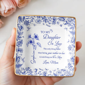 To My Daughter In Law, Flowers And Butterfly Theme - Personalized Custom Jewelry Dish, Ceramic Dish, Square Shape - DILA005_SCRF