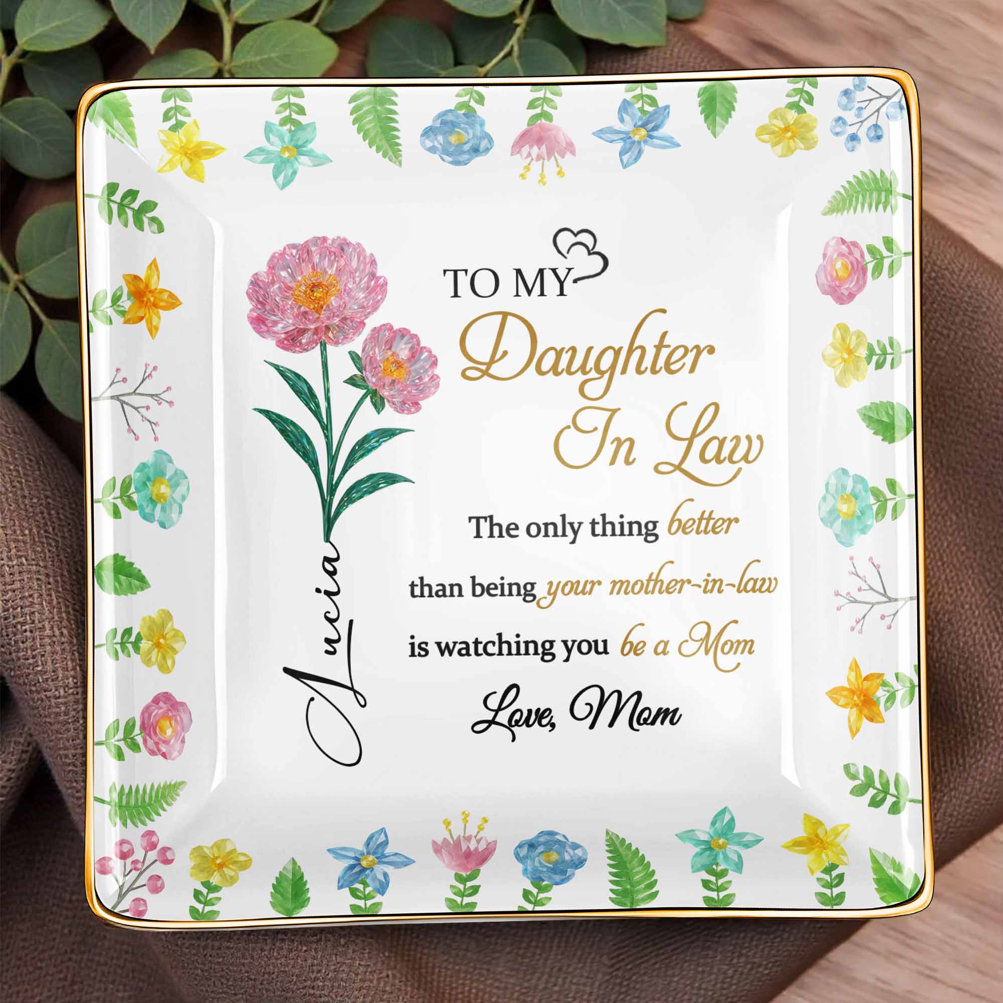 To My Daughter In Law, Watching You Be A Mom - Personalized Custom Jewelry Dish, Ceramic Dish, Square Shape - DILA008_SCRF