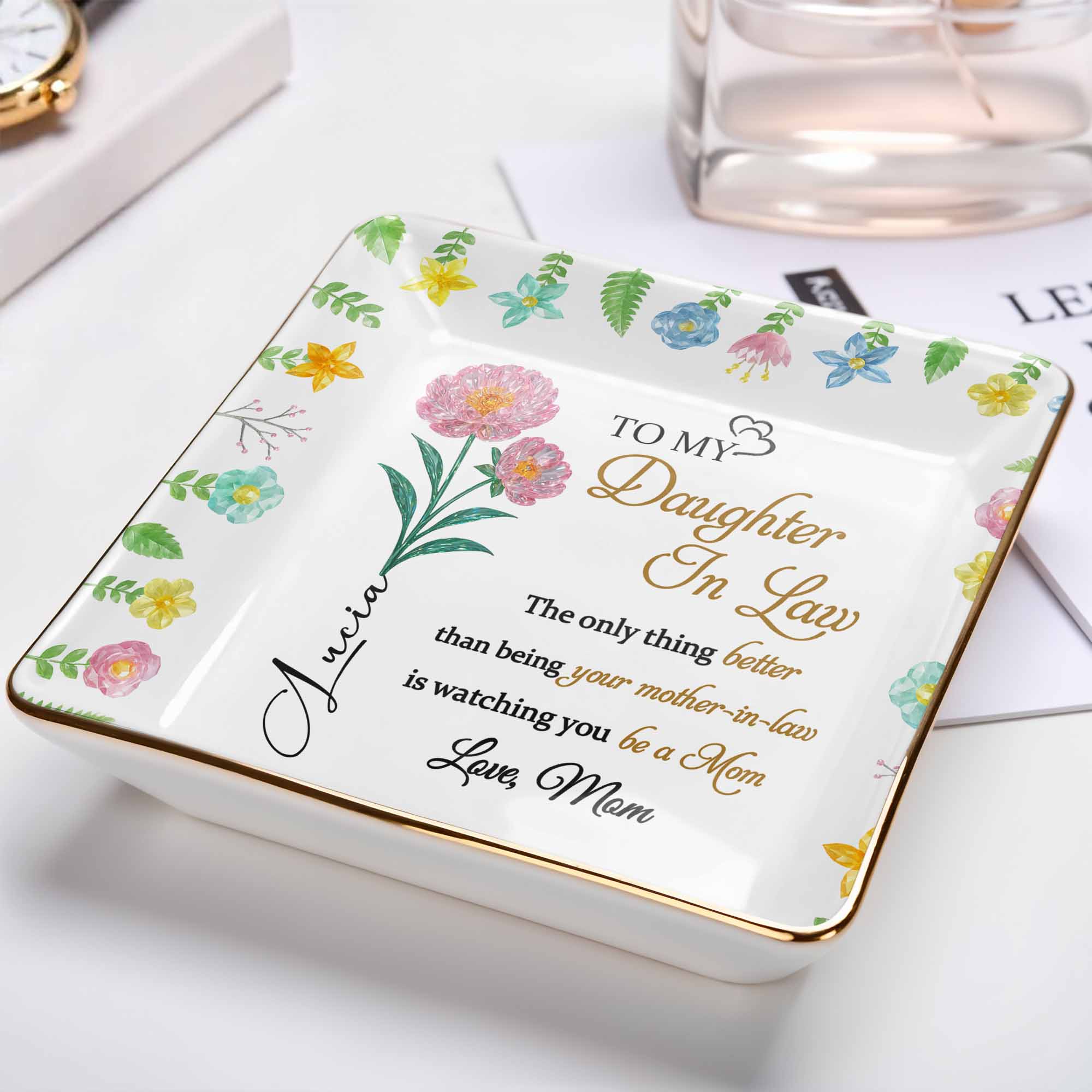 To My Daughter In Law, Watching You Be A Mom - Personalized Custom Jewelry Dish, Ceramic Dish, Square Shape - DILA008_SCRF