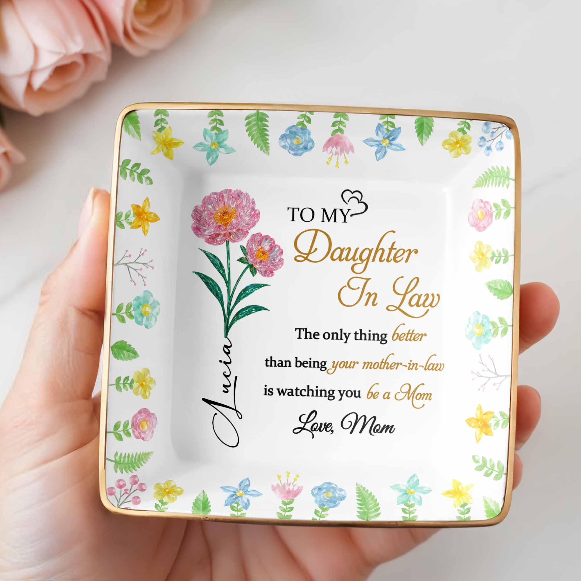 To My Daughter In Law, Watching You Be A Mom - Personalized Custom Jewelry Dish, Ceramic Dish, Square Shape - DILA008_SCRF