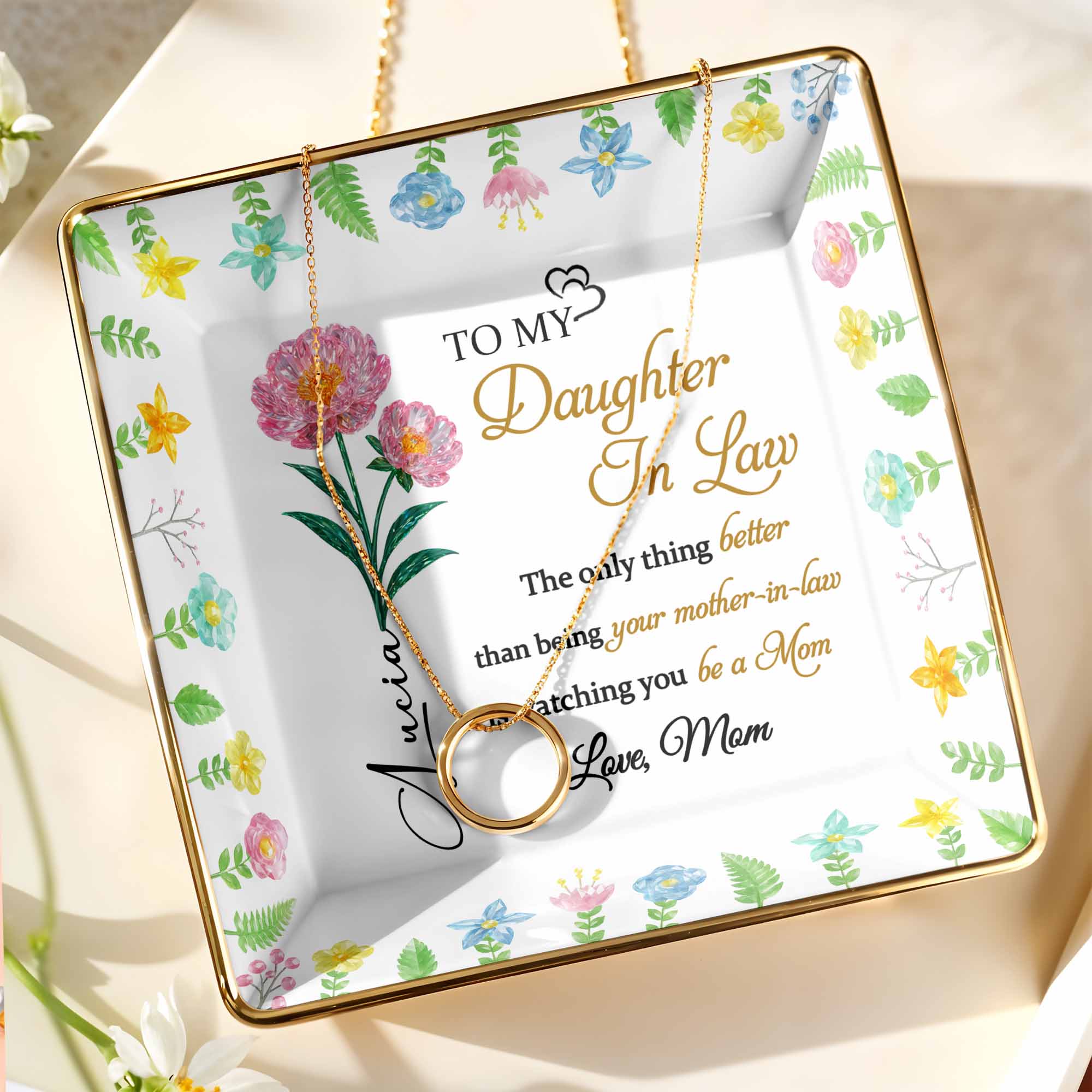 To My Daughter In Law, Watching You Be A Mom - Personalized Custom Jewelry Dish, Ceramic Dish, Square Shape - DILA008_SCRF