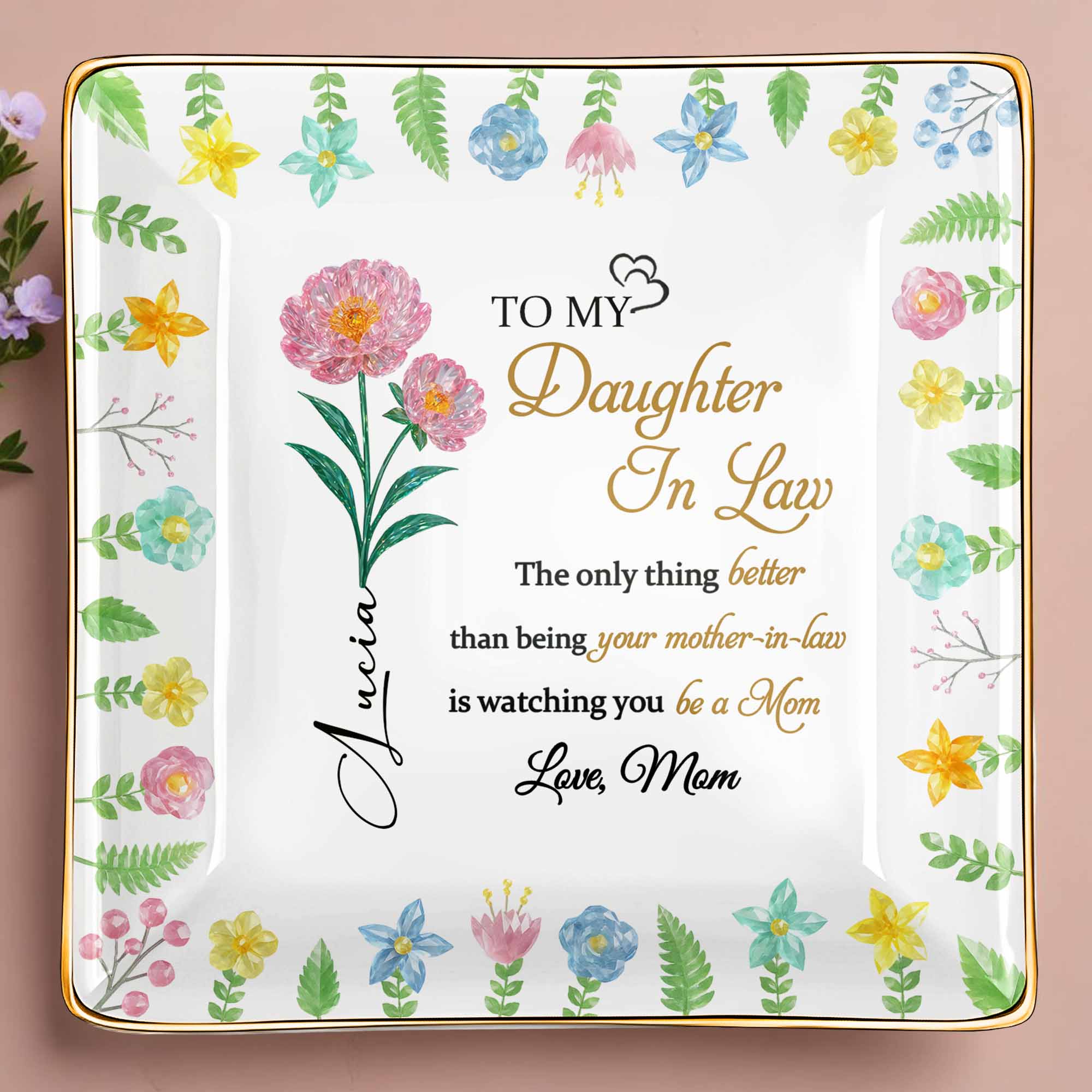 To My Daughter In Law, Watching You Be A Mom - Personalized Custom Jewelry Dish, Ceramic Dish, Square Shape - DILA008_SCRF