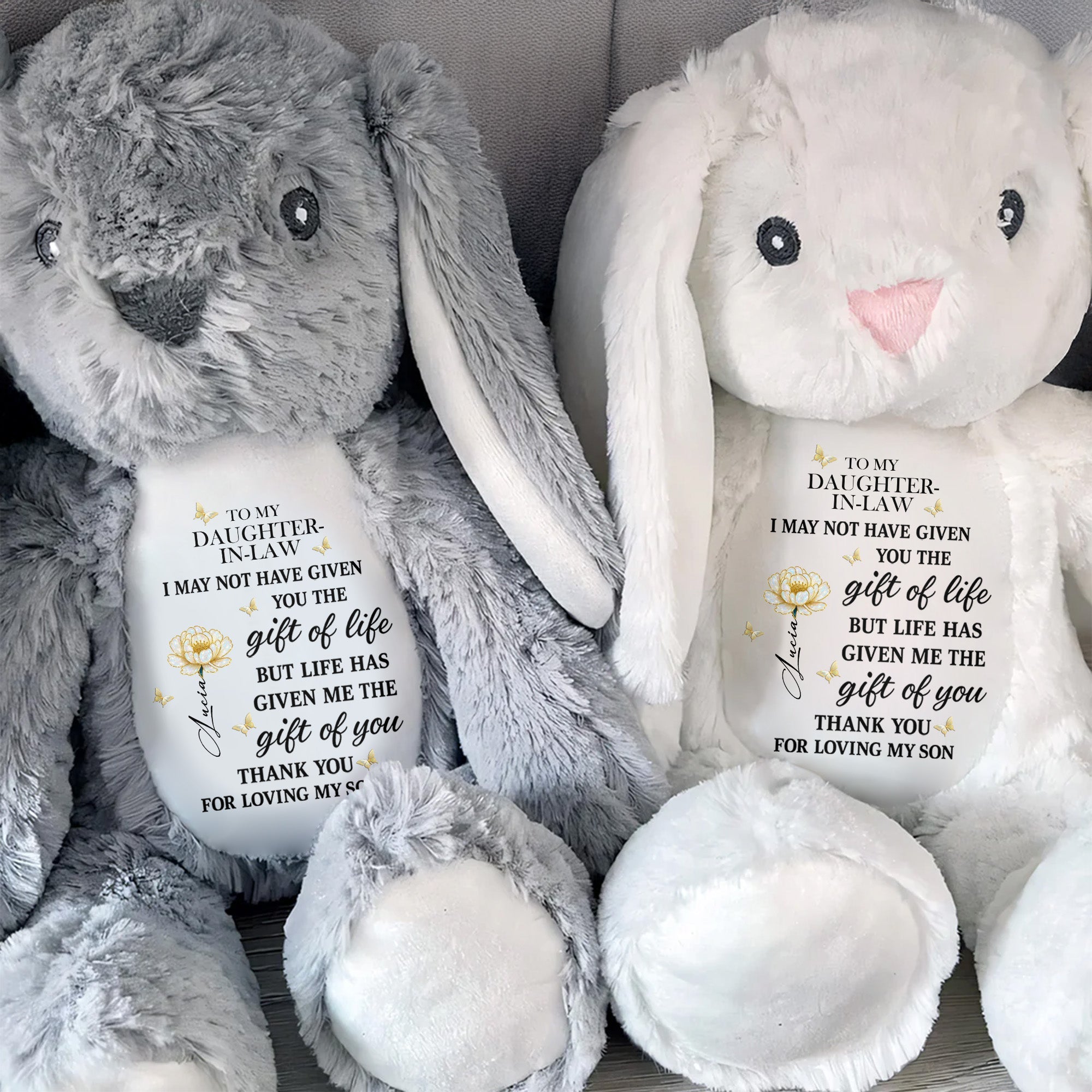 To My Daughter-In-Law, The Gift Of You, Flower - Personalized Stuffed Bunny - DILA012_BUN