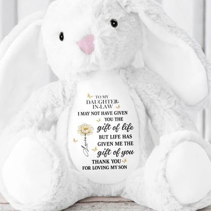 To My Daughter-In-Law, The Gift Of You, Flower - Personalized Stuffed Bunny - DILA012_BUN