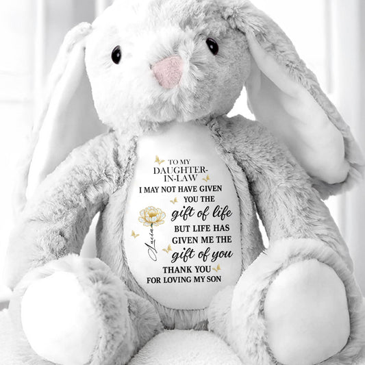 To My Daughter-In-Law, The Gift Of You, Flower - Personalized Stuffed Bunny - DILA012_BUN