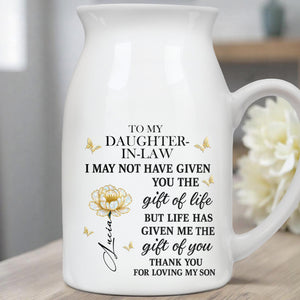 To My Daughter-In-Law, Thank You For Loving My Son - Personalized Ceramic Flower Vase