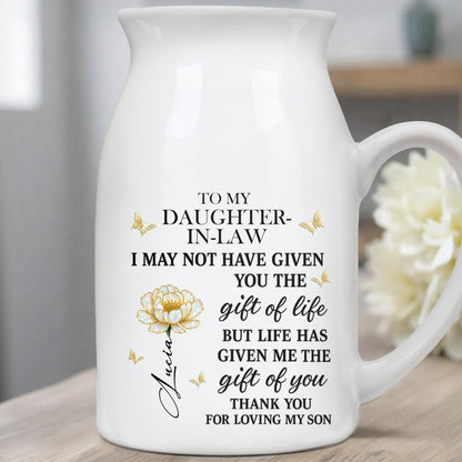To My Daughter-In-Law, Thank You For Loving My Son - Personalized Ceramic Flower Vase