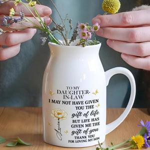 To My Daughter-In-Law, Thank You For Loving My Son - Personalized Ceramic Flower Vase