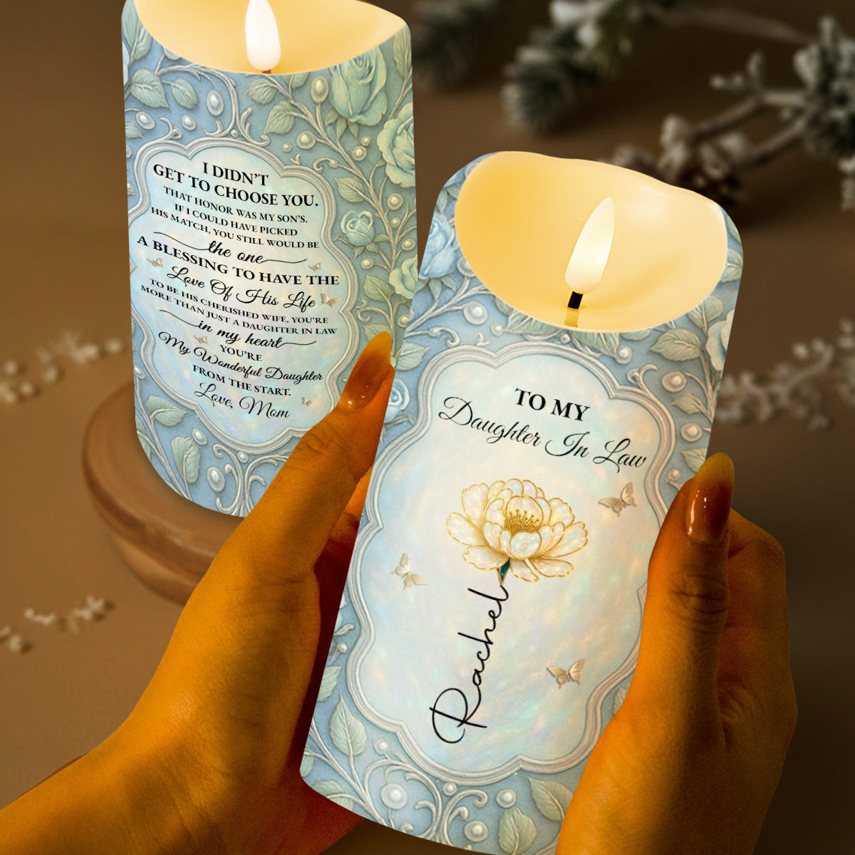 To My Daughter In Law, Blessing, Flowers And Butterfly - Personalized Custom LED Candle - DILA013_LECA