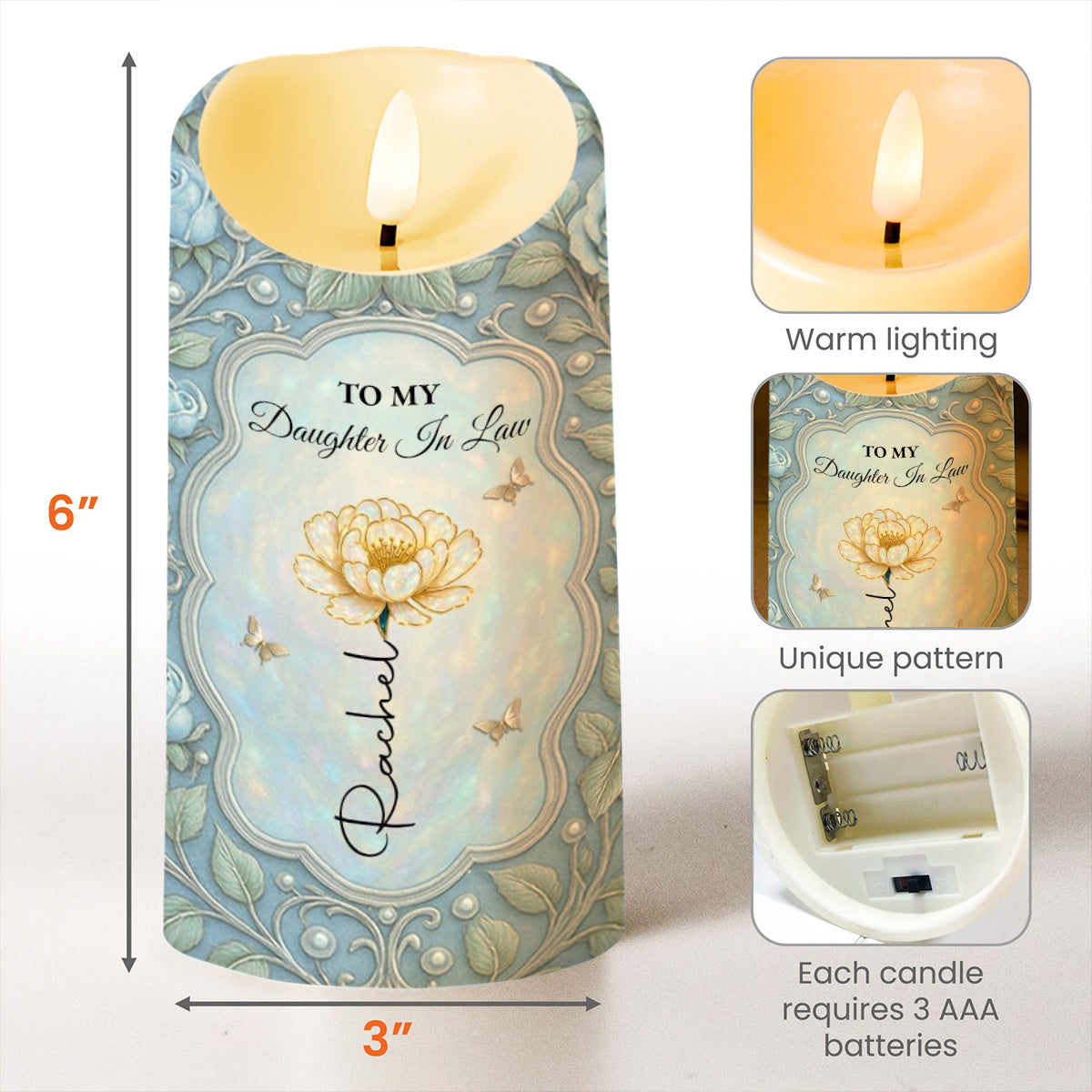 To My Daughter In Law, Blessing, Flowers And Butterfly - Personalized Custom LED Candle - DILA013_LECA