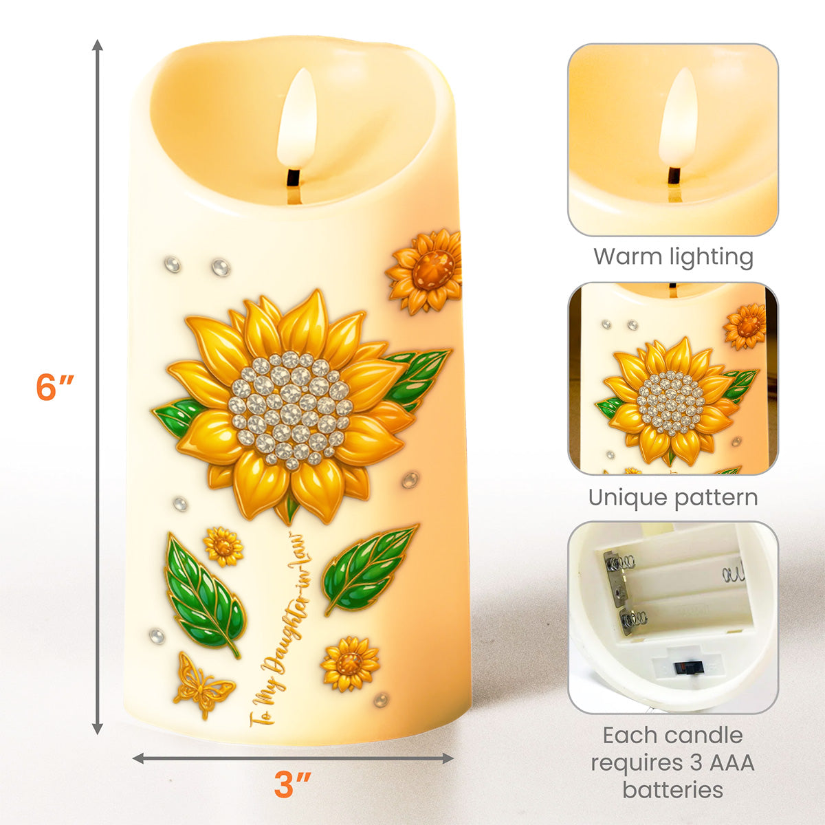 To My Daughter-In-Law, Sunflower And Butterfly Design - Personalized Custom LED Candle - DILA014_LECA