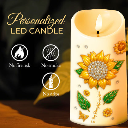To My Daughter-In-Law, Sunflower And Butterfly Design - Personalized Custom LED Candle - DILA014_LECA