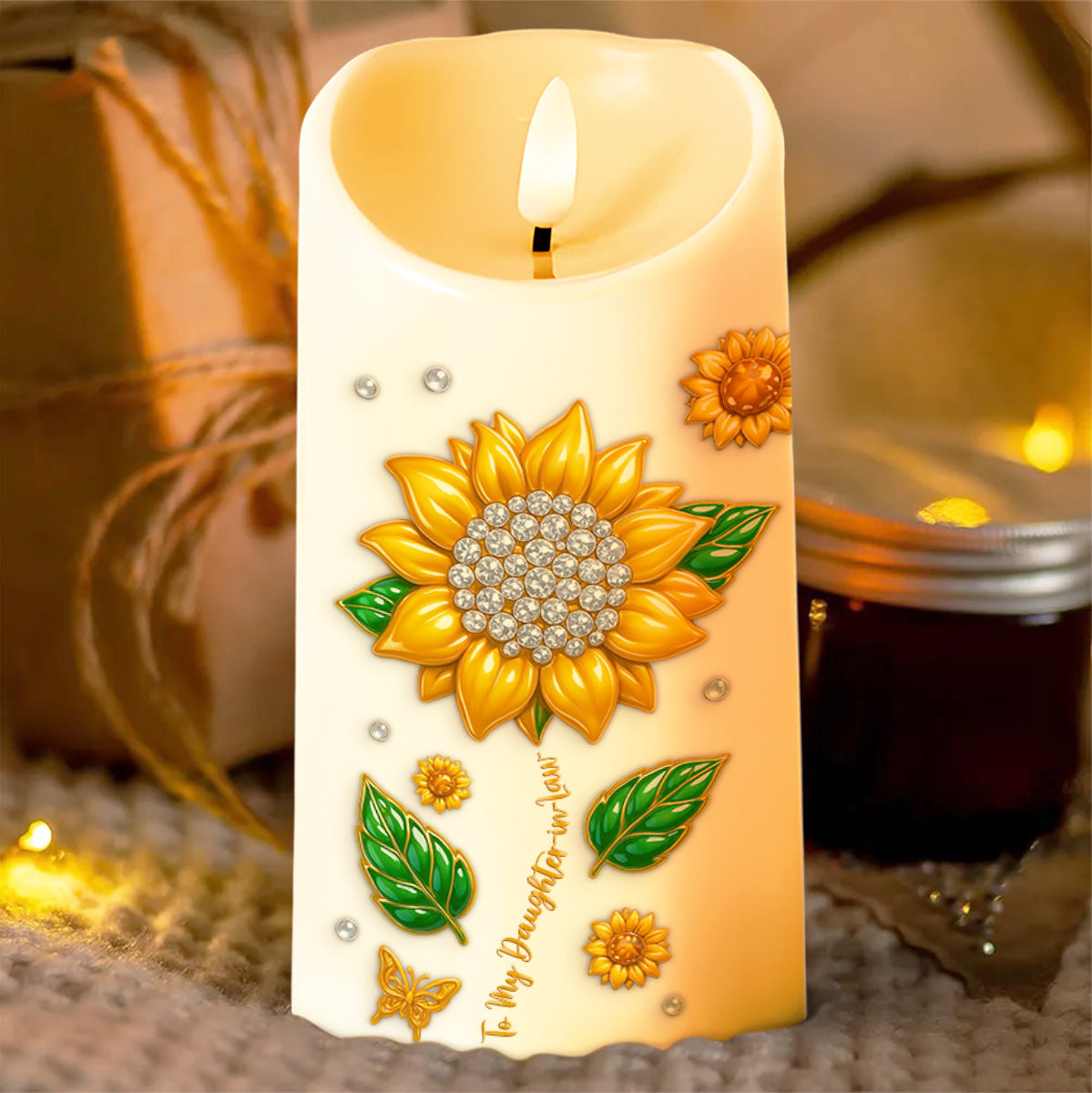To My Daughter-In-Law, Sunflower And Butterfly Design - Personalized Custom LED Candle - DILA014_LECA