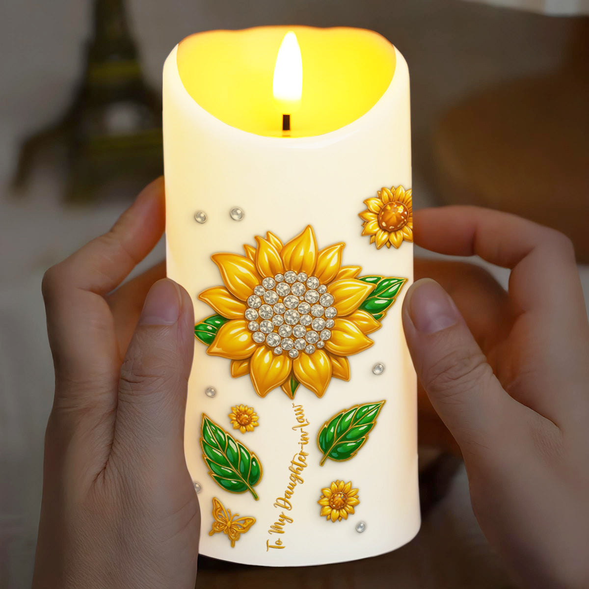 To My Daughter-In-Law, Sunflower And Butterfly Design - Personalized Custom LED Candle - DILA014_LECA