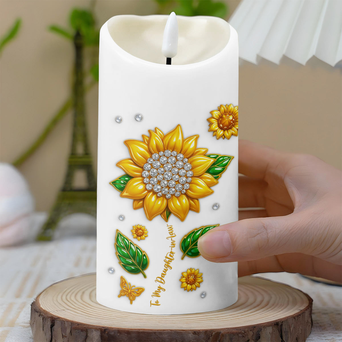 To My Daughter-In-Law, Sunflower And Butterfly Design - Personalized Custom LED Candle - DILA014_LECA