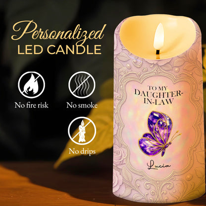 To My Daughter-In-Law, Gift Of Life, Butterfly And Floral Design - Personalized Custom LED Candle - DILA016_LECA