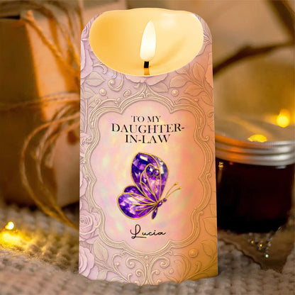 To My Daughter-In-Law, Gift Of Life, Butterfly And Floral Design - Personalized Custom LED Candle - DILA016_LECA