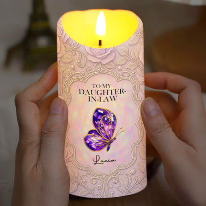 To My Daughter-In-Law, Gift Of Life, Butterfly And Floral Design - Personalized Custom LED Candle - DILA016_LECA