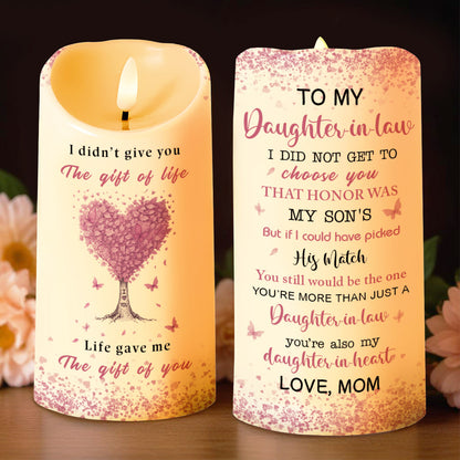 To My Daughter-in-Law, Heart Tree and Butterflies - Personalized Custom LED Candle - DILA017_LECA