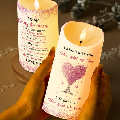 To My Daughter-in-Law, Heart Tree and Butterflies - Personalized Custom LED Candle - DILA017_LECA