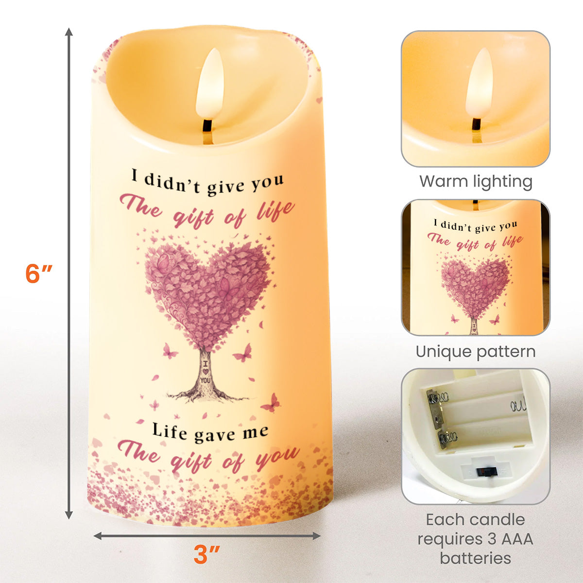 To My Daughter-in-Law, Heart Tree and Butterflies - Personalized Custom LED Candle - DILA017_LECA