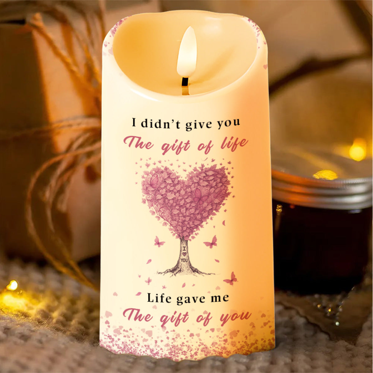 To My Daughter-in-Law, Heart Tree and Butterflies - Personalized Custom LED Candle - DILA017_LECA