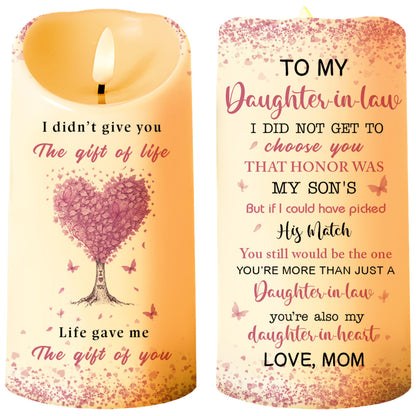 To My Daughter-in-Law, Heart Tree and Butterflies - Personalized Custom LED Candle - DILA017_LECA