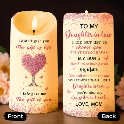 To My Daughter-in-Law, Heart Tree and Butterflies - Personalized Custom LED Candle - DILA017_LECA
