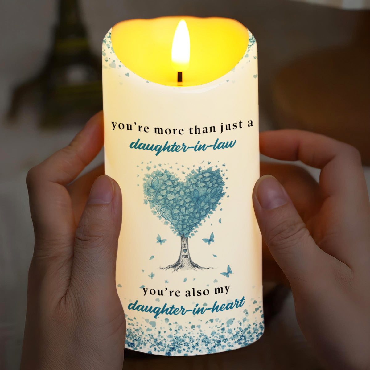 To My Daughter-In-Law, Heart and Tree Design - Personalized Custom LED Candle - DILA018_LECA