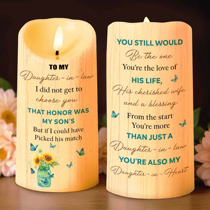 To My Daughter-In-Law, Butterflies and Flowers - Personalized Custom LED Candle - DILA019_LECA