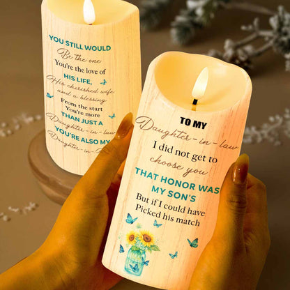To My Daughter-In-Law, Butterflies and Flowers - Personalized Custom LED Candle - DILA019_LECA