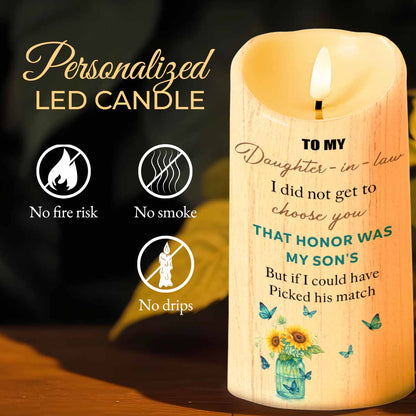 To My Daughter-In-Law, Butterflies and Flowers - Personalized Custom LED Candle - DILA019_LECA