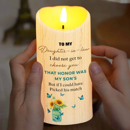 To My Daughter-In-Law, Butterflies and Flowers - Personalized Custom LED Candle - DILA019_LECA