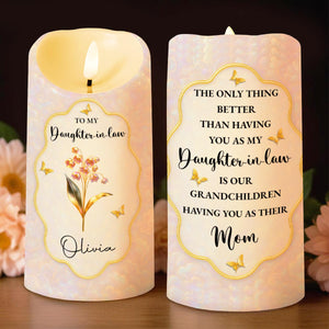 To My Daughter-in-Law, Beautiful Floral and Butterfly Design - Personalized Custom LED Candle - DILA020_LECA